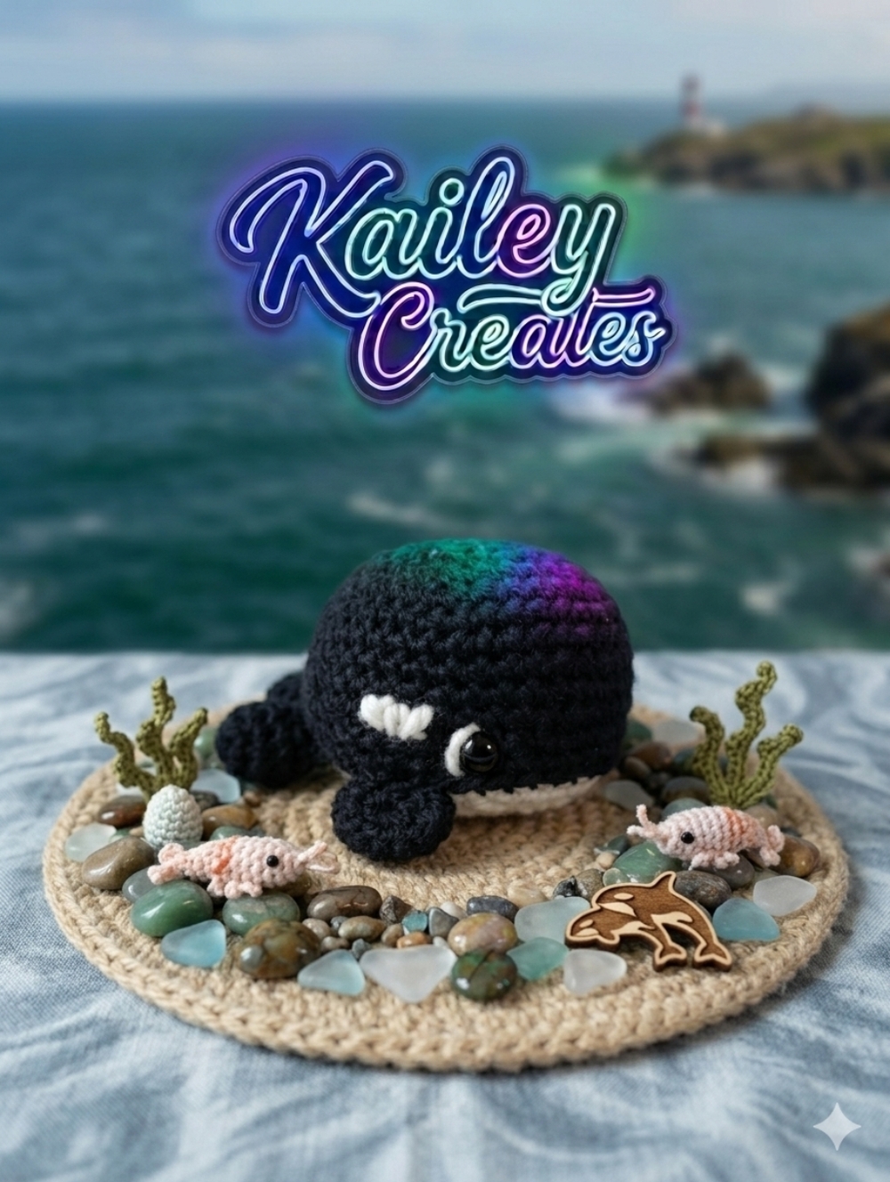 Handmade Black and White Crochet Killer Whale Orca Plush